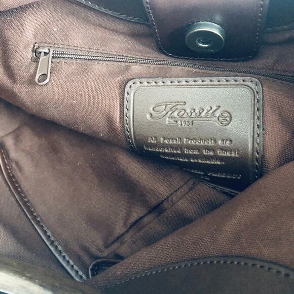 Fossil Wooden Handle VTG Woven Boho Satchel Purse Brown Art Deco - Picture 7 of 9